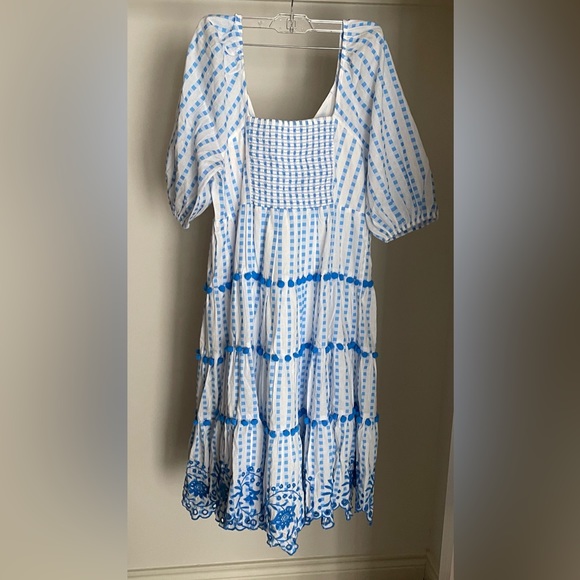 Lilly Pulitzer Sidney Midi Dress Gingham Striped Jacquard Embroidery Blue - Picture 6 of 7